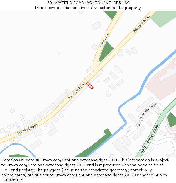 50, MAYFIELD ROAD, ASHBOURNE, DE6 1AS: Location map and indicative extent of plot