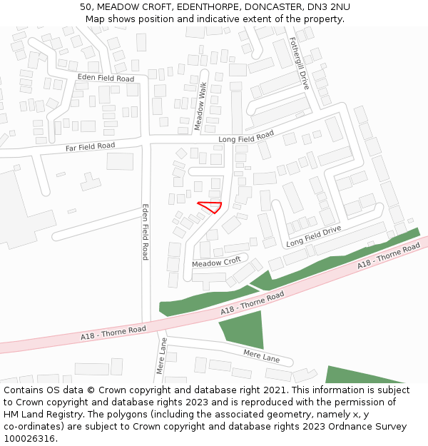 50, MEADOW CROFT, EDENTHORPE, DONCASTER, DN3 2NU: Location map and indicative extent of plot