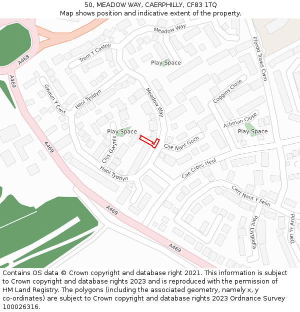 50, MEADOW WAY, CAERPHILLY, CF83 1TQ: Location map and indicative extent of plot