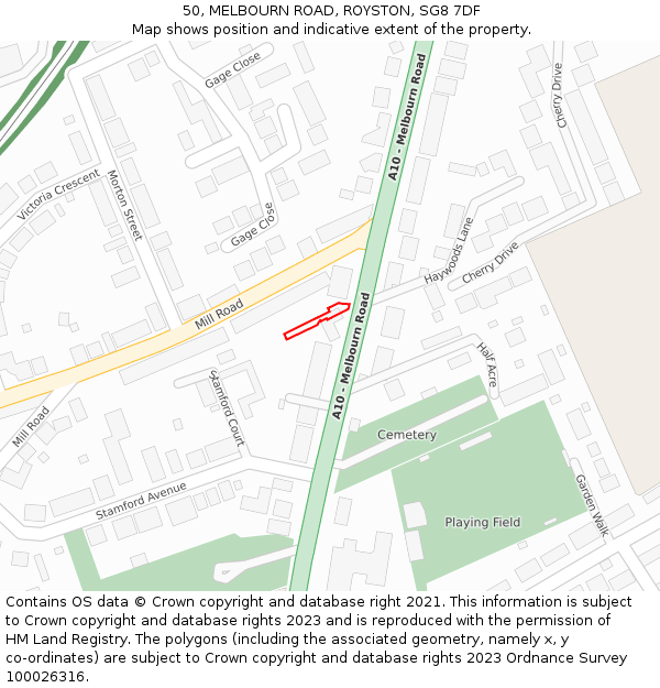 50, MELBOURN ROAD, ROYSTON, SG8 7DF: Location map and indicative extent of plot