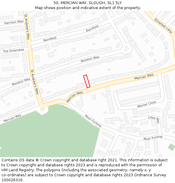 50, MERCIAN WAY, SLOUGH, SL1 5LY: Location map and indicative extent of plot