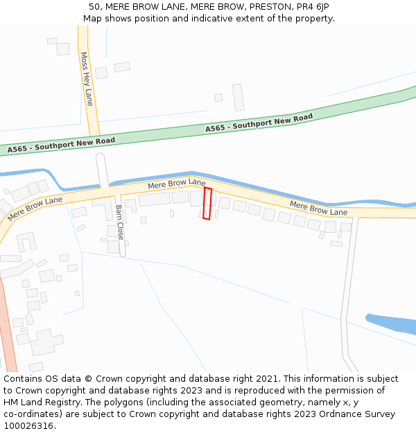 50, MERE BROW LANE, MERE BROW, PRESTON, PR4 6JP: Location map and indicative extent of plot