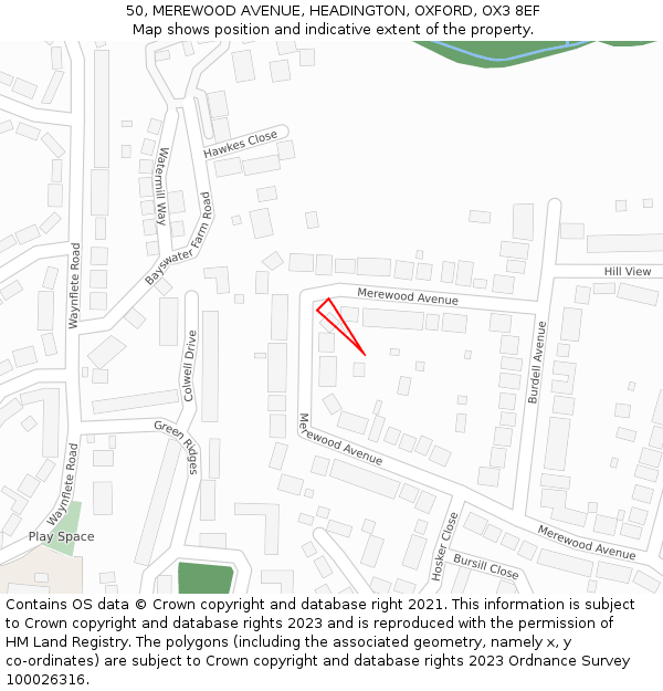 50, MEREWOOD AVENUE, HEADINGTON, OXFORD, OX3 8EF: Location map and indicative extent of plot