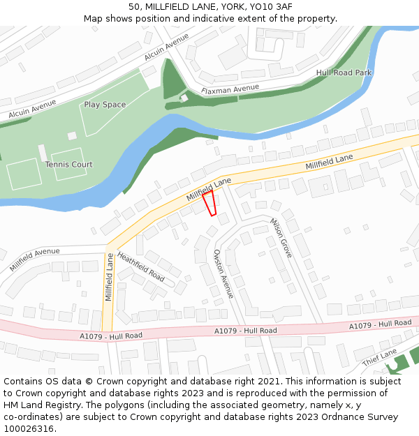 50, MILLFIELD LANE, YORK, YO10 3AF: Location map and indicative extent of plot