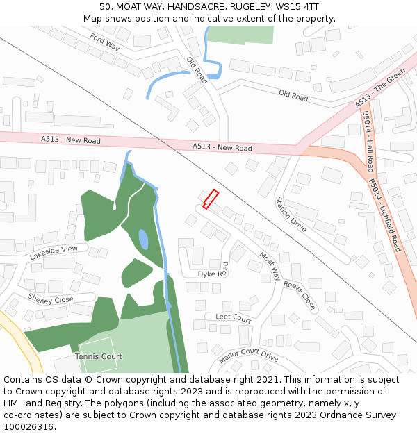 50, MOAT WAY, HANDSACRE, RUGELEY, WS15 4TT: Location map and indicative extent of plot
