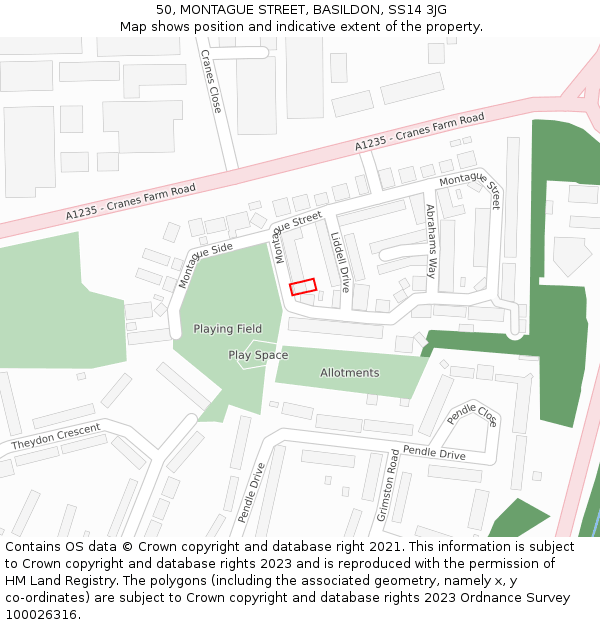 50, MONTAGUE STREET, BASILDON, SS14 3JG: Location map and indicative extent of plot