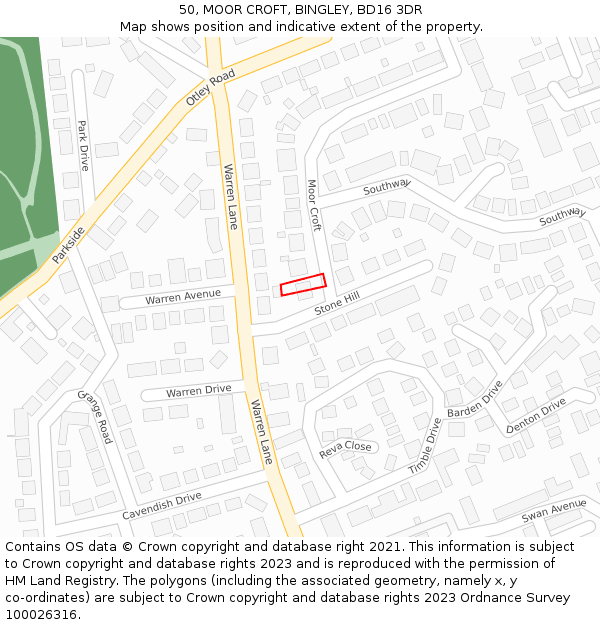 50, MOOR CROFT, BINGLEY, BD16 3DR: Location map and indicative extent of plot