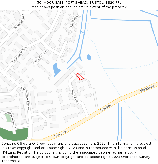 50, MOOR GATE, PORTISHEAD, BRISTOL, BS20 7FL: Location map and indicative extent of plot