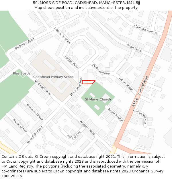 50, MOSS SIDE ROAD, CADISHEAD, MANCHESTER, M44 5JJ: Location map and indicative extent of plot