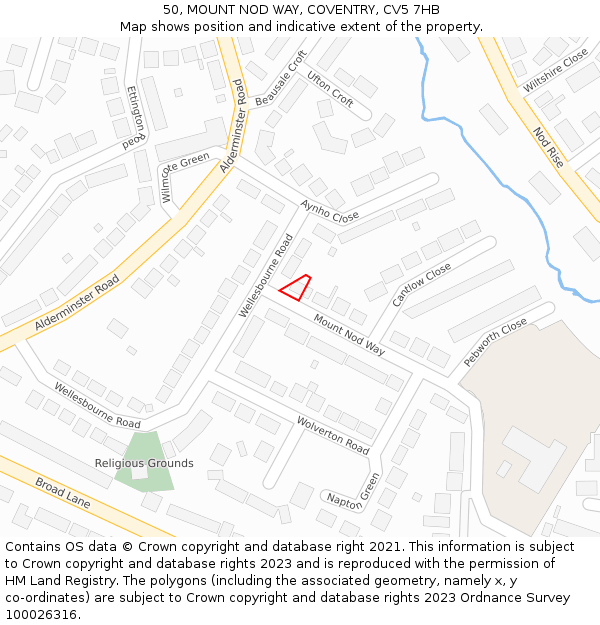 50, MOUNT NOD WAY, COVENTRY, CV5 7HB: Location map and indicative extent of plot