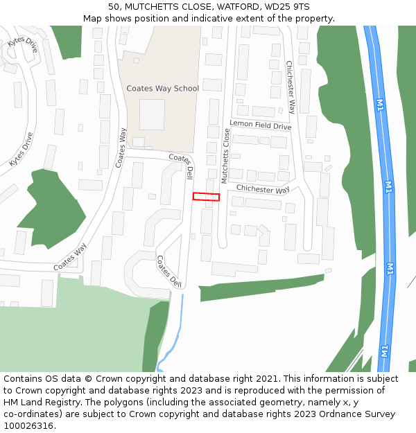 50, MUTCHETTS CLOSE, WATFORD, WD25 9TS: Location map and indicative extent of plot
