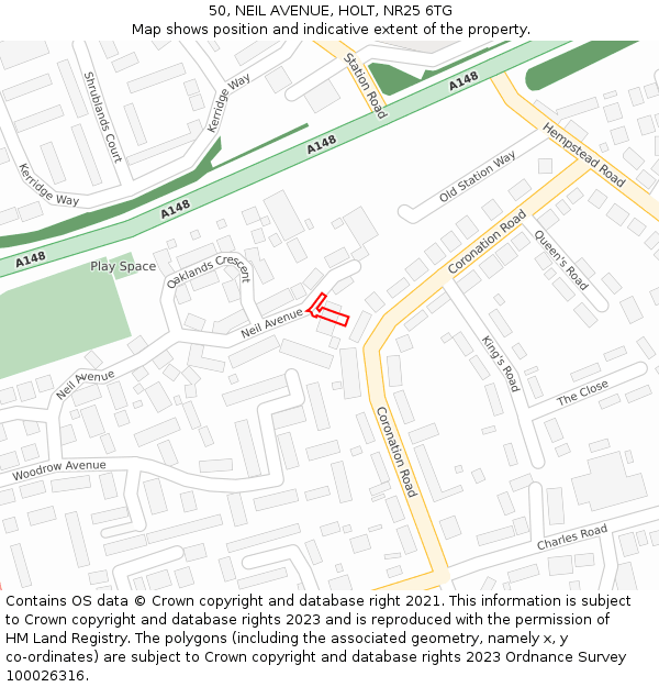 50, NEIL AVENUE, HOLT, NR25 6TG: Location map and indicative extent of plot