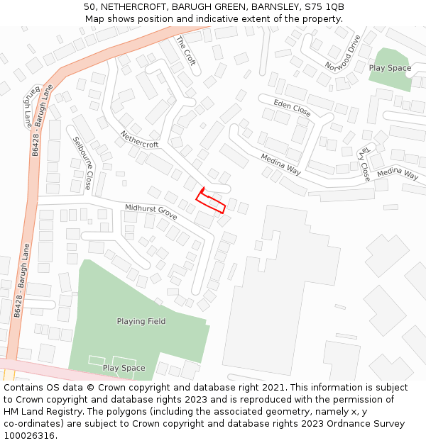 50, NETHERCROFT, BARUGH GREEN, BARNSLEY, S75 1QB: Location map and indicative extent of plot