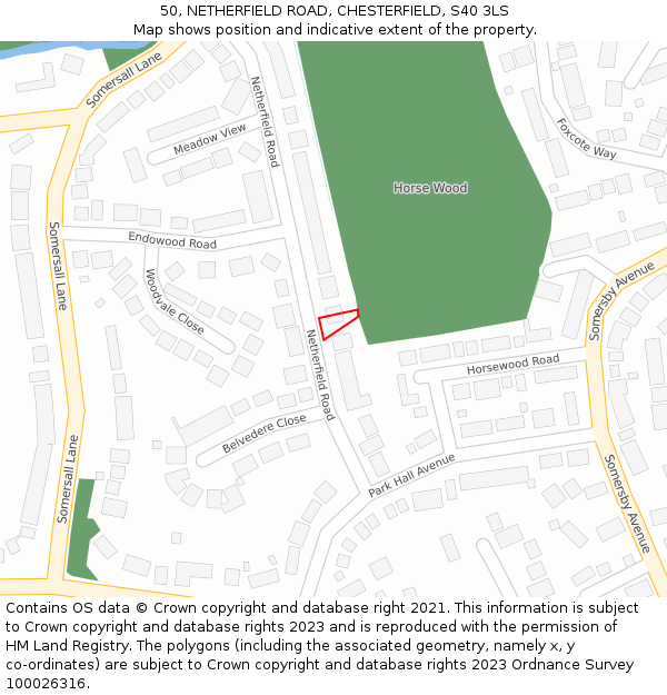 50, NETHERFIELD ROAD, CHESTERFIELD, S40 3LS: Location map and indicative extent of plot