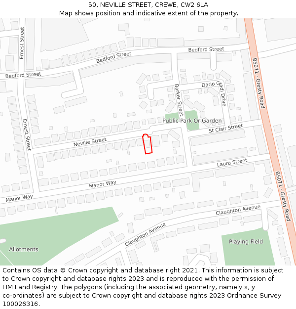 50, NEVILLE STREET, CREWE, CW2 6LA: Location map and indicative extent of plot