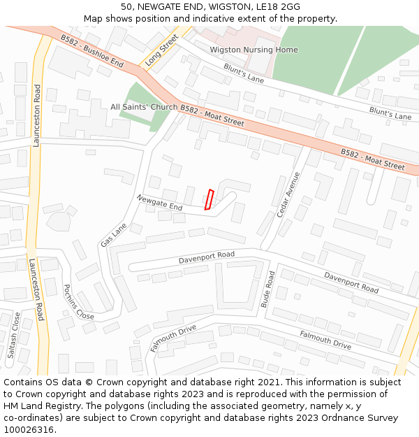 50, NEWGATE END, WIGSTON, LE18 2GG: Location map and indicative extent of plot
