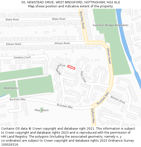 50, NEWSTEAD DRIVE, WEST BRIDGFORD, NOTTINGHAM, NG2 6LG: Location map and indicative extent of plot