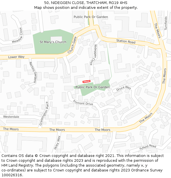 50, NIDEGGEN CLOSE, THATCHAM, RG19 4HS: Location map and indicative extent of plot
