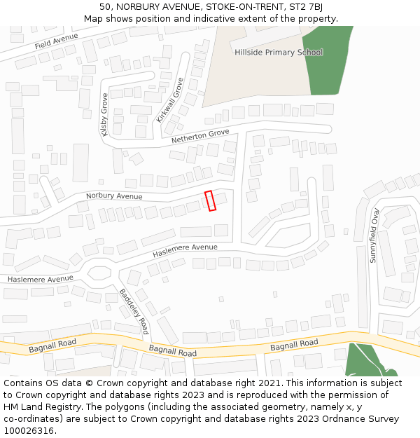 50, NORBURY AVENUE, STOKE-ON-TRENT, ST2 7BJ: Location map and indicative extent of plot