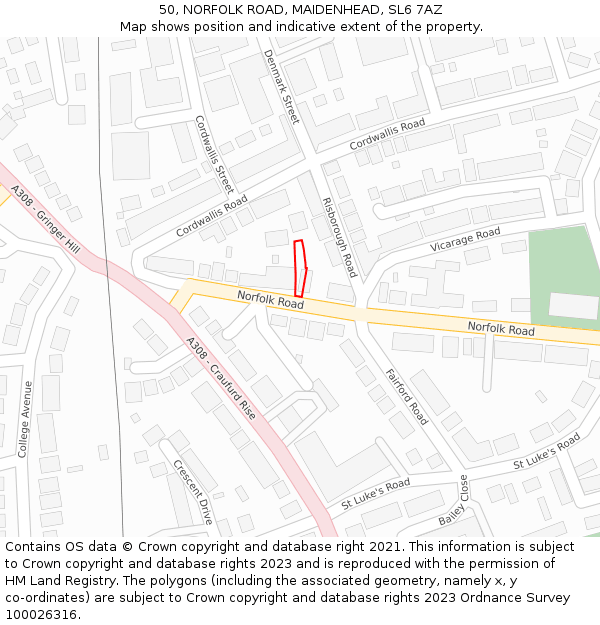 50, NORFOLK ROAD, MAIDENHEAD, SL6 7AZ: Location map and indicative extent of plot