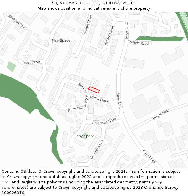 50, NORMANDIE CLOSE, LUDLOW, SY8 1UJ: Location map and indicative extent of plot