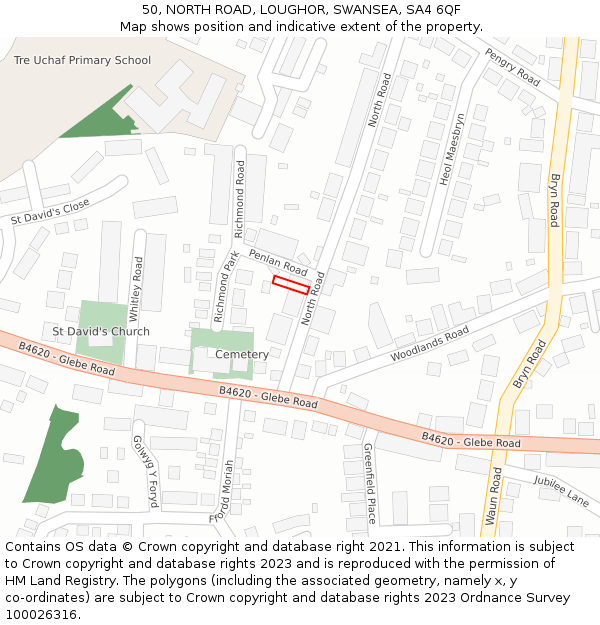 50, NORTH ROAD, LOUGHOR, SWANSEA, SA4 6QF: Location map and indicative extent of plot