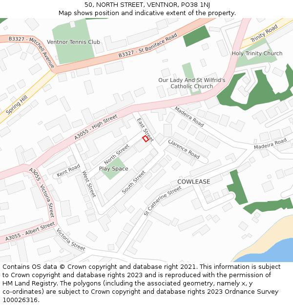 50, NORTH STREET, VENTNOR, PO38 1NJ: Location map and indicative extent of plot