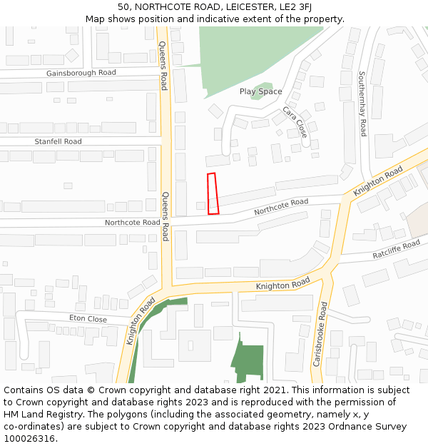 50, NORTHCOTE ROAD, LEICESTER, LE2 3FJ: Location map and indicative extent of plot