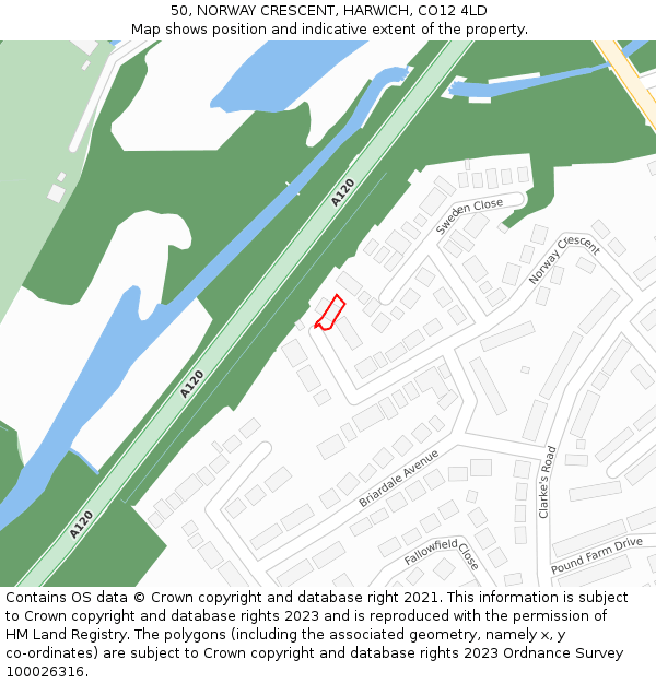 50, NORWAY CRESCENT, HARWICH, CO12 4LD: Location map and indicative extent of plot