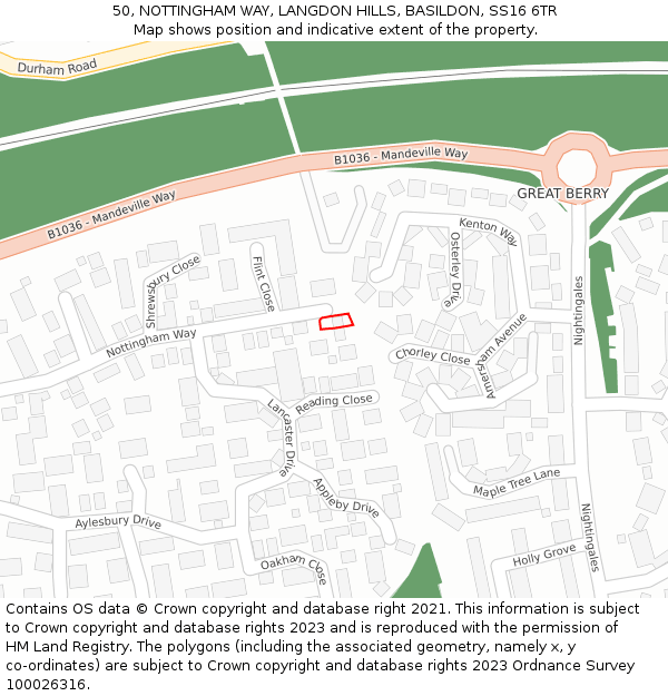 50, NOTTINGHAM WAY, LANGDON HILLS, BASILDON, SS16 6TR: Location map and indicative extent of plot