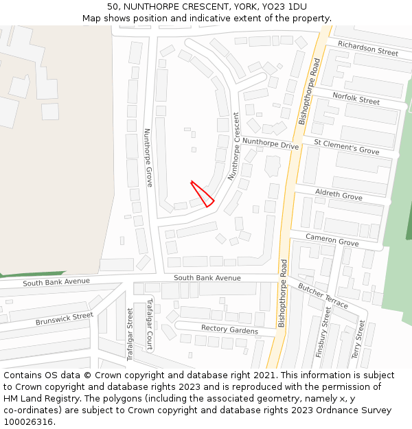 50, NUNTHORPE CRESCENT, YORK, YO23 1DU: Location map and indicative extent of plot