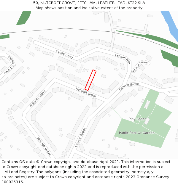 50, NUTCROFT GROVE, FETCHAM, LEATHERHEAD, KT22 9LA: Location map and indicative extent of plot