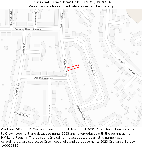 50, OAKDALE ROAD, DOWNEND, BRISTOL, BS16 6EA: Location map and indicative extent of plot