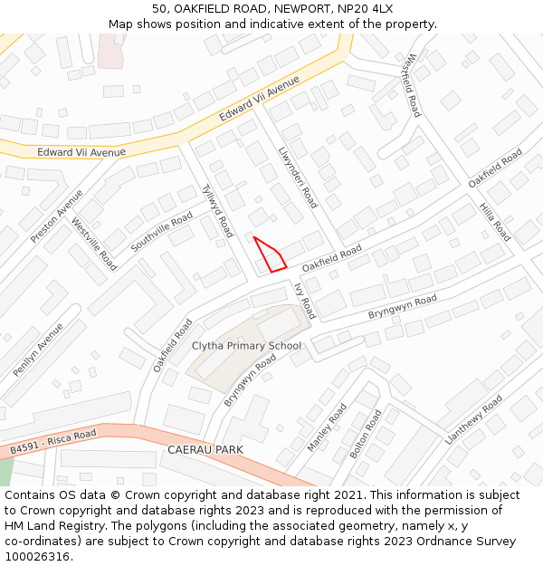 50, OAKFIELD ROAD, NEWPORT, NP20 4LX: Location map and indicative extent of plot