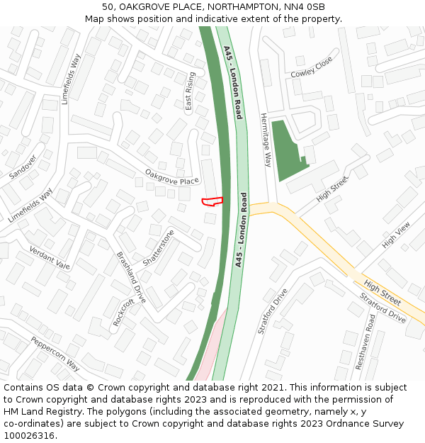 50, OAKGROVE PLACE, NORTHAMPTON, NN4 0SB: Location map and indicative extent of plot