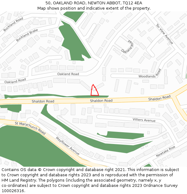 50, OAKLAND ROAD, NEWTON ABBOT, TQ12 4EA: Location map and indicative extent of plot