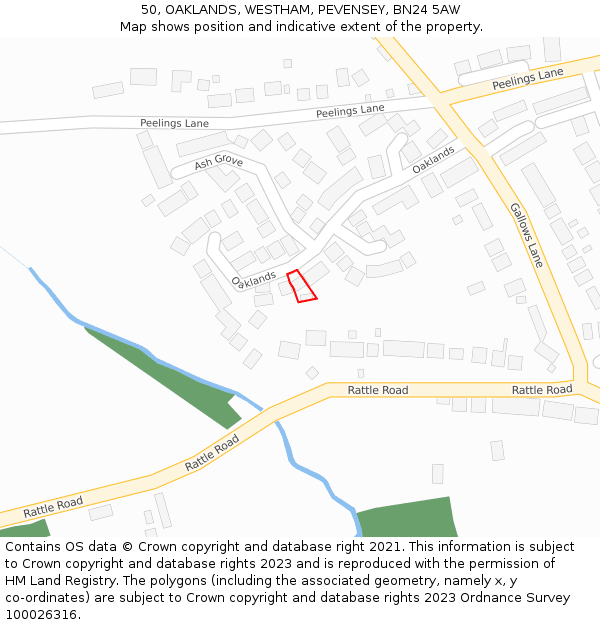 50, OAKLANDS, WESTHAM, PEVENSEY, BN24 5AW: Location map and indicative extent of plot