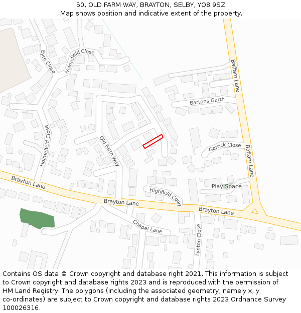 50, OLD FARM WAY, BRAYTON, SELBY, YO8 9SZ: Location map and indicative extent of plot