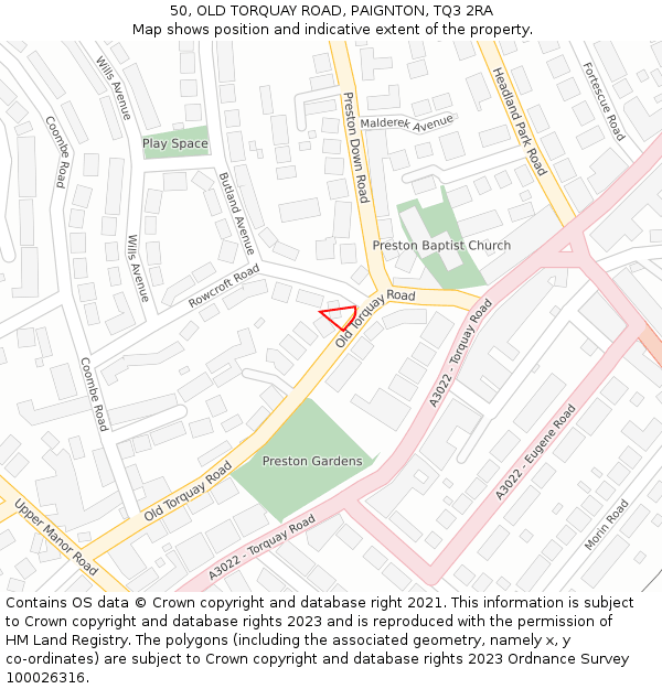 50, OLD TORQUAY ROAD, PAIGNTON, TQ3 2RA: Location map and indicative extent of plot