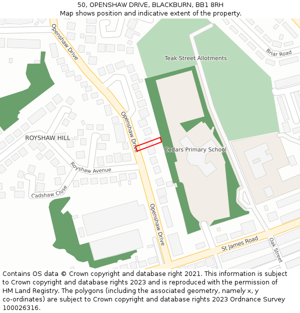 50, OPENSHAW DRIVE, BLACKBURN, BB1 8RH: Location map and indicative extent of plot