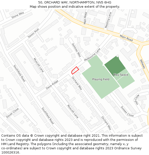 50, ORCHARD WAY, NORTHAMPTON, NN5 6HG: Location map and indicative extent of plot