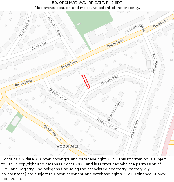 50, ORCHARD WAY, REIGATE, RH2 8DT: Location map and indicative extent of plot