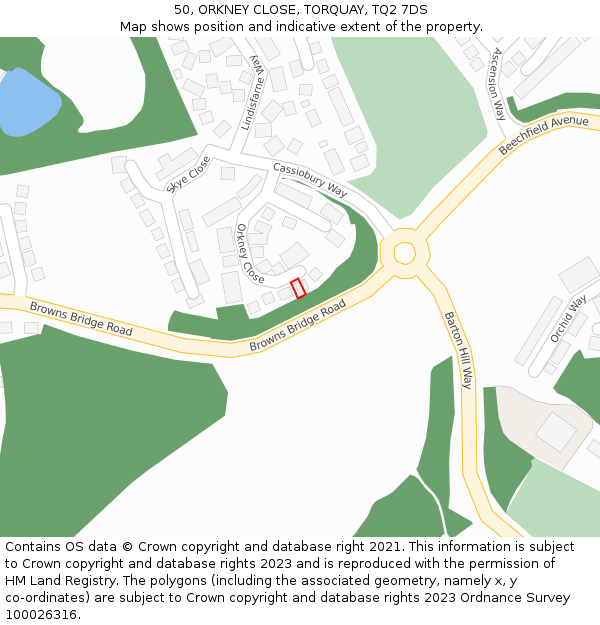 50, ORKNEY CLOSE, TORQUAY, TQ2 7DS: Location map and indicative extent of plot