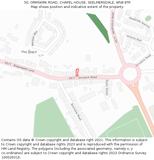 50, ORMSKIRK ROAD, CHAPEL HOUSE, SKELMERSDALE, WN8 8TR: Location map and indicative extent of plot