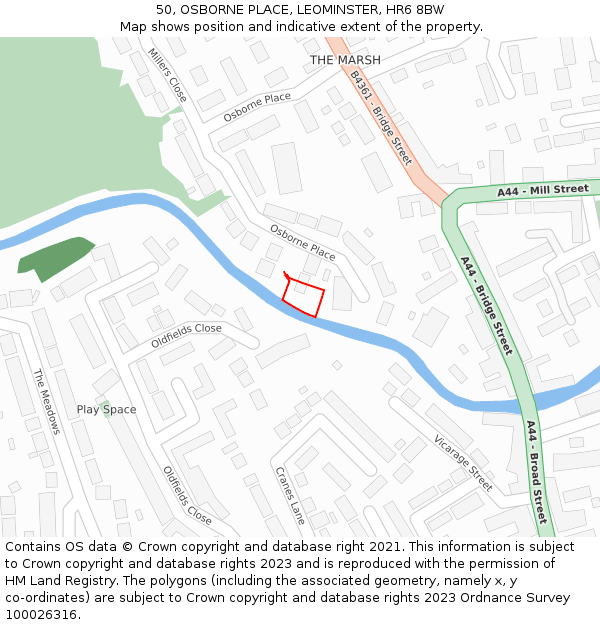 50, OSBORNE PLACE, LEOMINSTER, HR6 8BW: Location map and indicative extent of plot