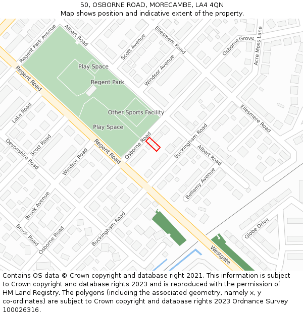 50, OSBORNE ROAD, MORECAMBE, LA4 4QN: Location map and indicative extent of plot
