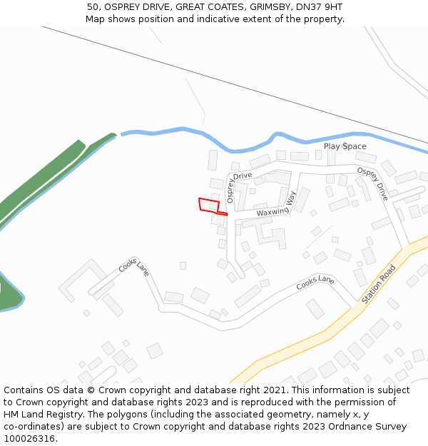 50, OSPREY DRIVE, GREAT COATES, GRIMSBY, DN37 9HT: Location map and indicative extent of plot