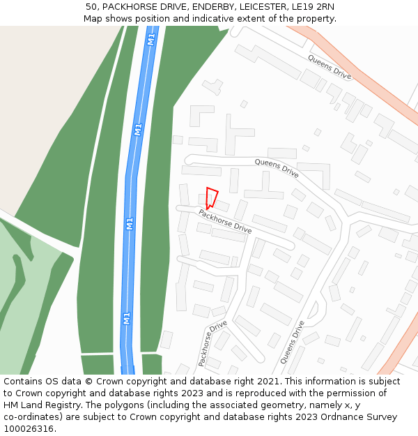 50, PACKHORSE DRIVE, ENDERBY, LEICESTER, LE19 2RN: Location map and indicative extent of plot