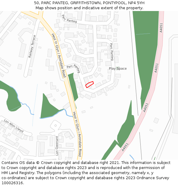 50, PARC PANTEG, GRIFFITHSTOWN, PONTYPOOL, NP4 5YH: Location map and indicative extent of plot