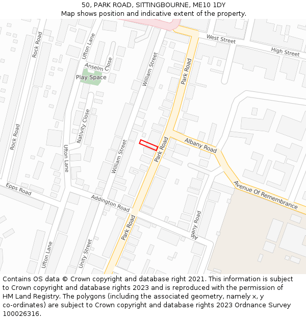 50, PARK ROAD, SITTINGBOURNE, ME10 1DY: Location map and indicative extent of plot